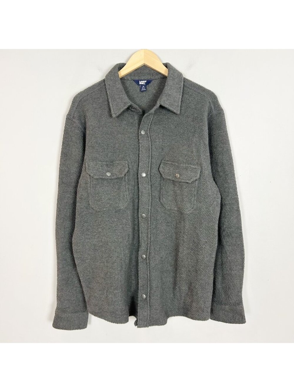 Lands' End Gray Textured Heavyweight Shirt Jacket Shacket Layer Size Medium Mens